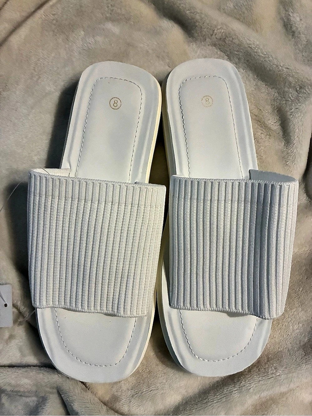 Totes Women's Ribbed Platform Slide Sandal White Slide Sandals US 8 Like